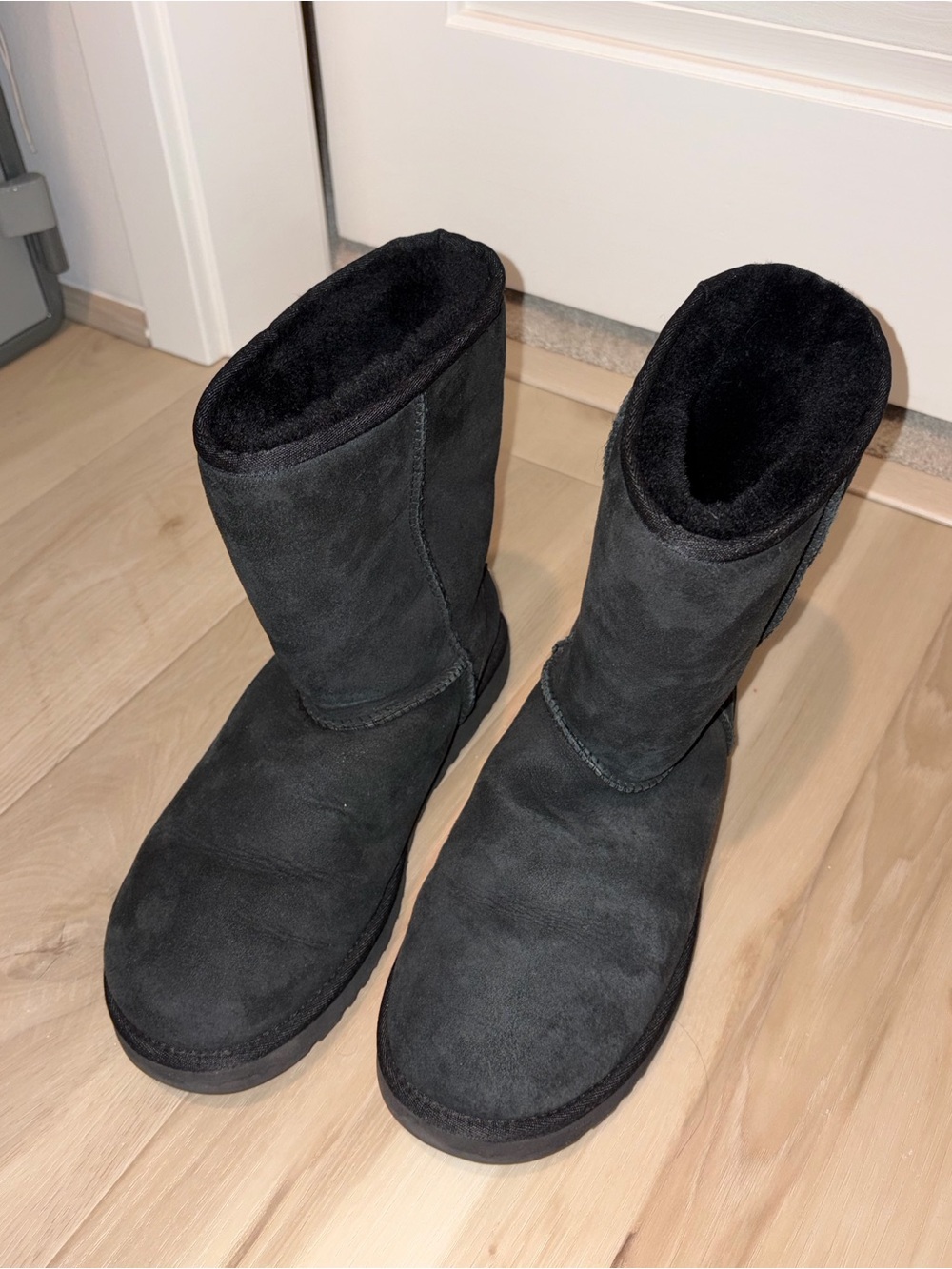 UGG Womans Black Suede Classic Short Boots